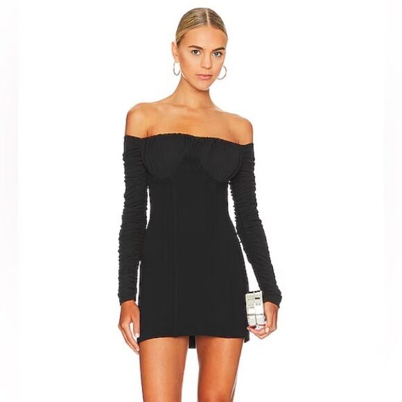 NWT NBD Carlota Corset Bodice Off Shoulder Cutout Back Mini Dress in Black sz S - Picture 4 of 12